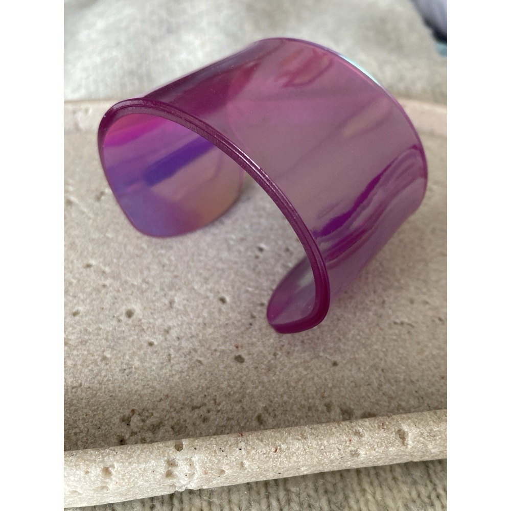 Pink Purple Lucite Cuff Bracelet Translucent Wide Retro Statement‎ Bangle Mod
